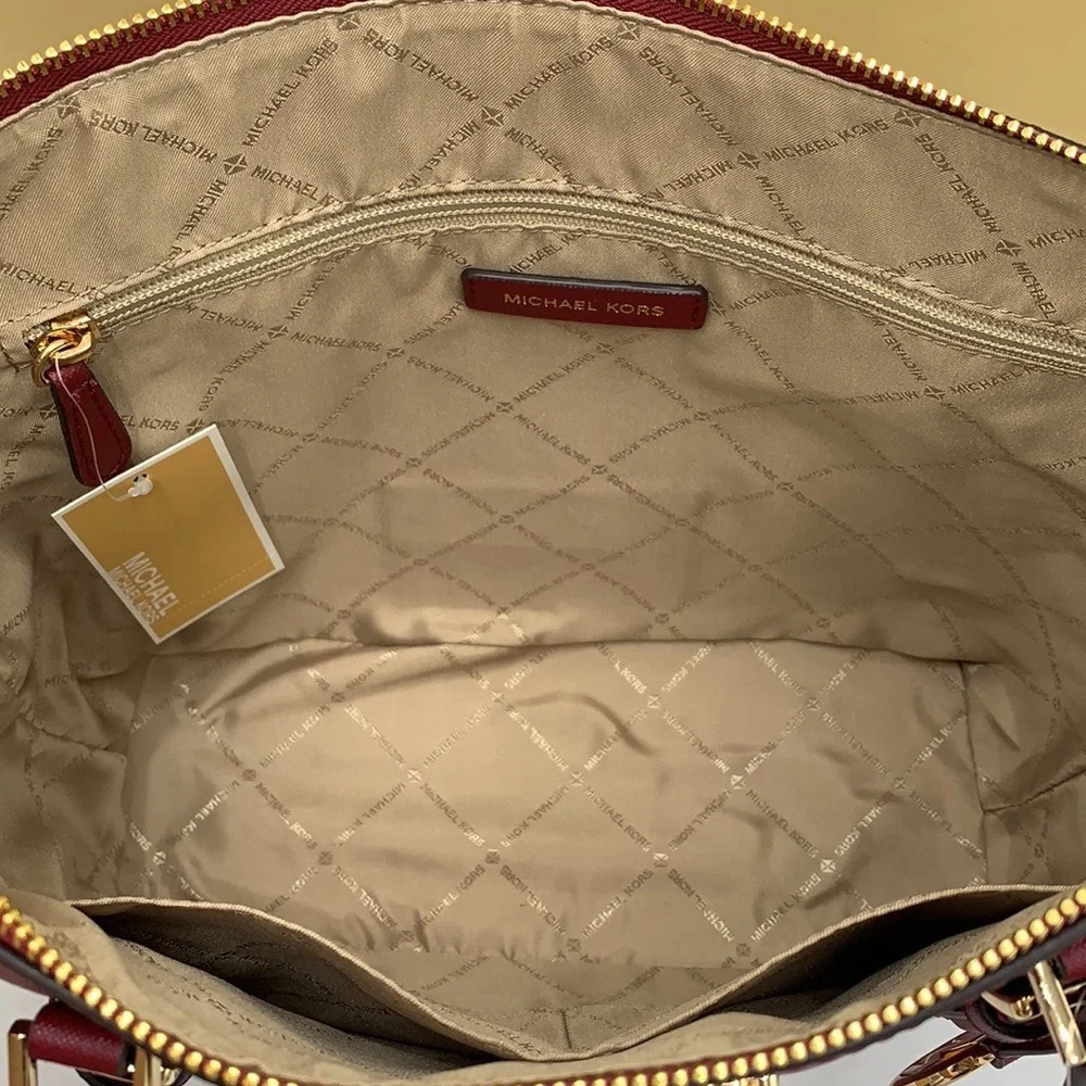 NWT MICHAEL KORS CHARLOTTE LARGE TOP ZIP TOTE BAG Dark Cherry COLOR NWT - Picture 8 of 16